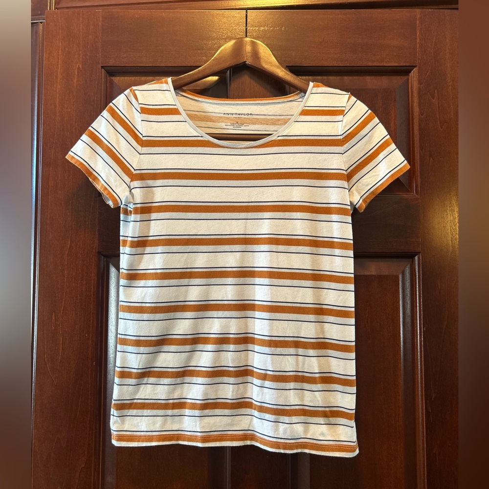 Ann Taylor Factory Striped Cotton Modal Tee Shirt Size Small